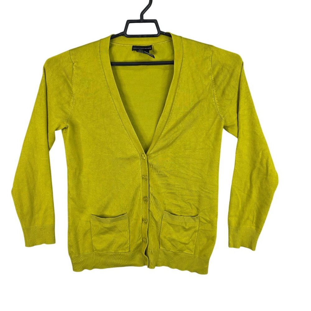 Womens Grace Elements Green Button Front Cardigan Sweater V Neck Long Sleeve L